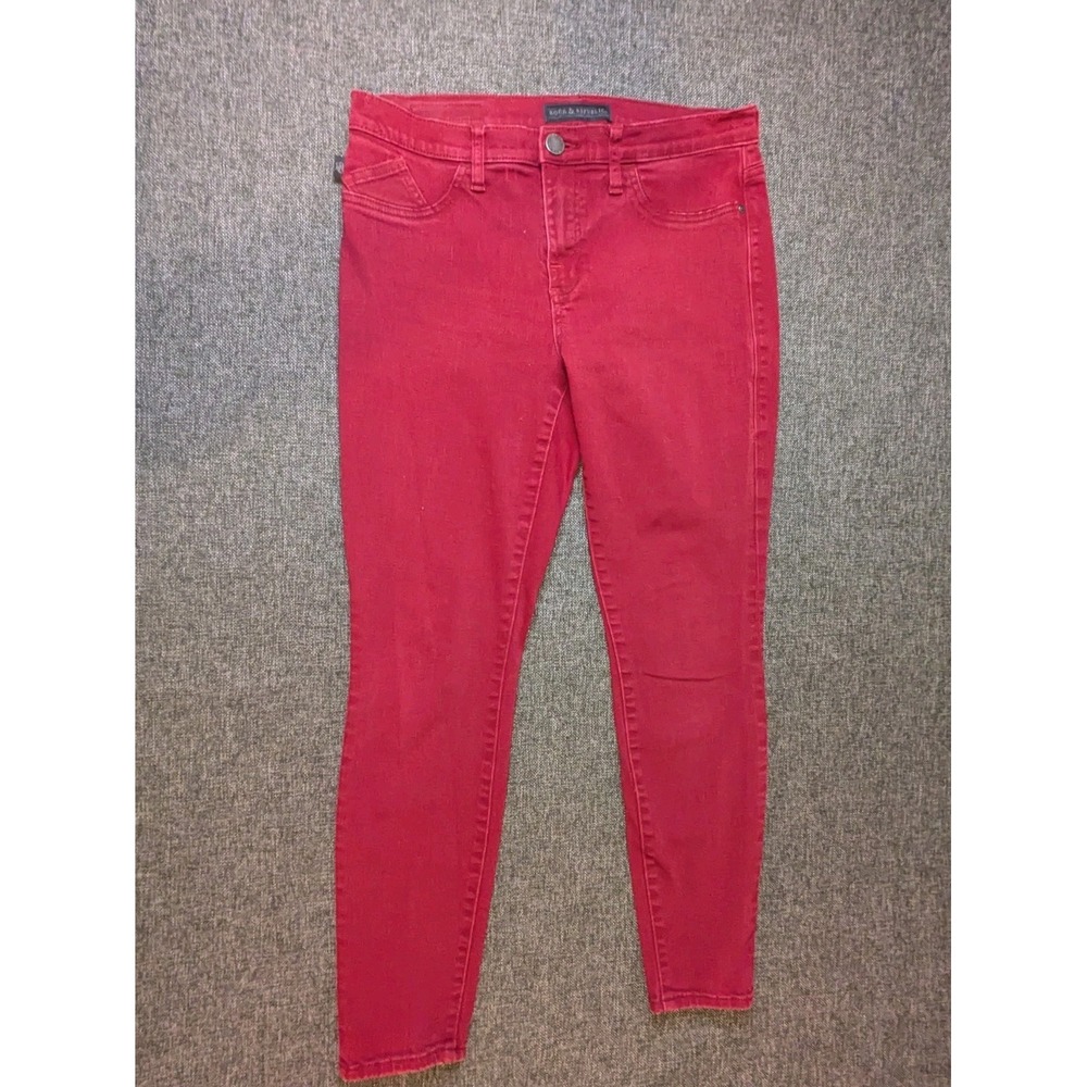 Rock & Republic Burgundy Red Slim Fit Women's Jeans Size 12 Mid Rise 32" Waist